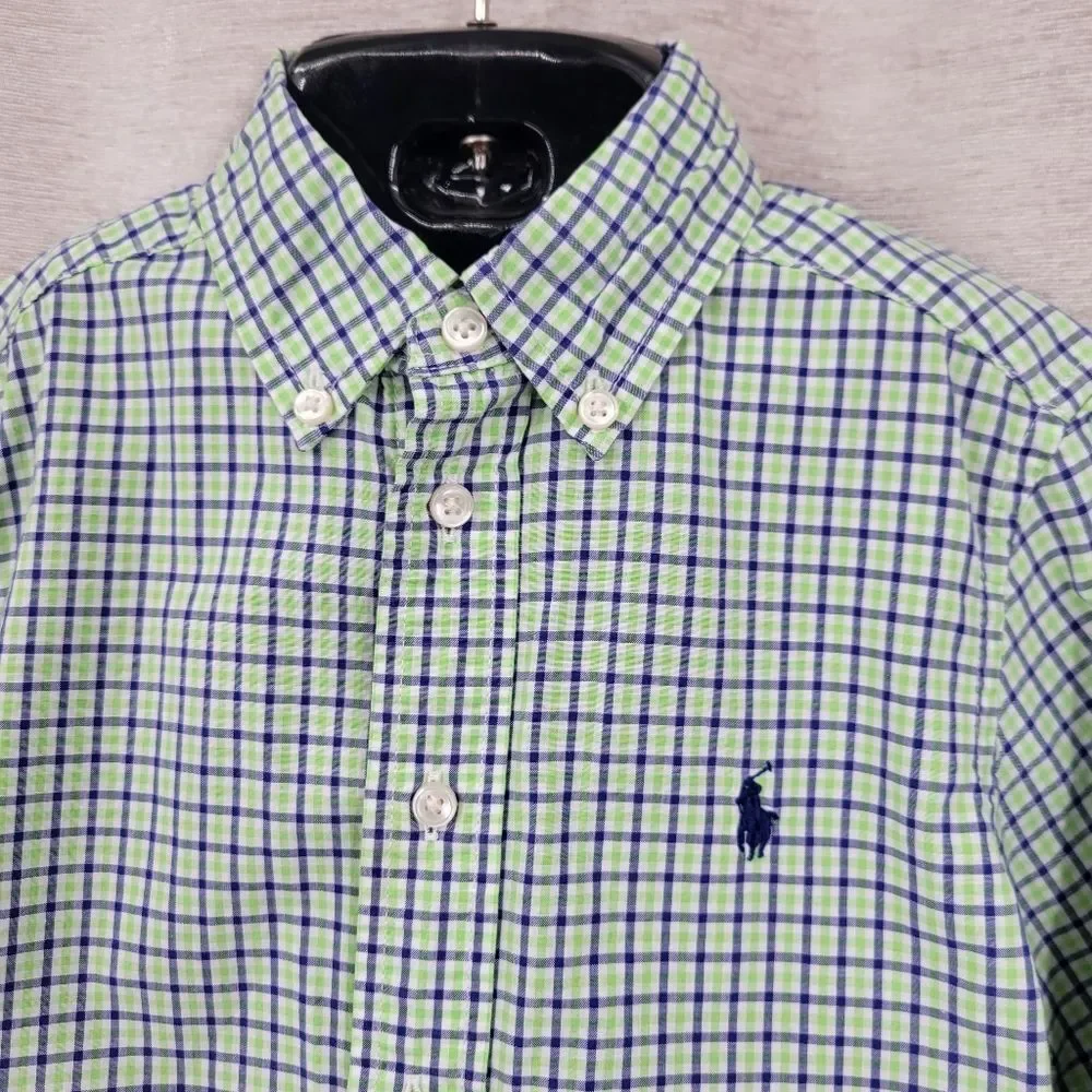 Ralph Lauren Green and Blue Check Plaid Button-Down Shirt Long Sleeves